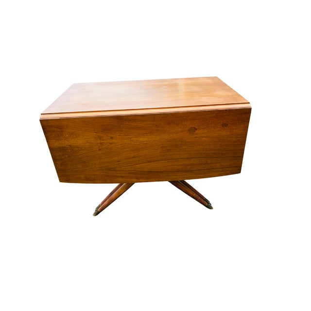 Wood Mid-Century Modern Craddock Drop-Leaf Dining Table – Walnut Top, Sculptural Double X Base, Expandable Space-Saving Design For Sale - Image 7 of 10