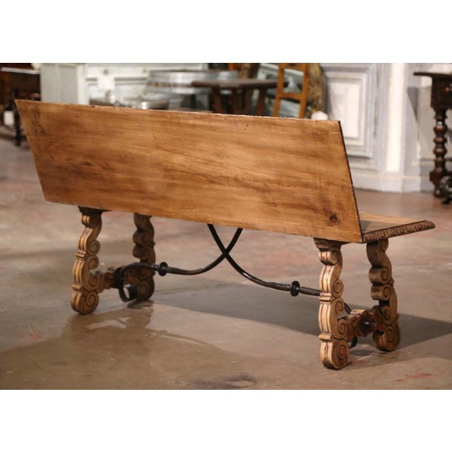19th Century Spanish Renaissance Carved Chestnut Folding Bench With Iron For Sale - Image 12 of 12