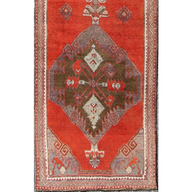 Measures: 3' x 11'10 Vintage Turkish Oushak Runner in Burnt Orange, Moss Green, and Pale Blue. Keivan Woven Arts / rug TU-...