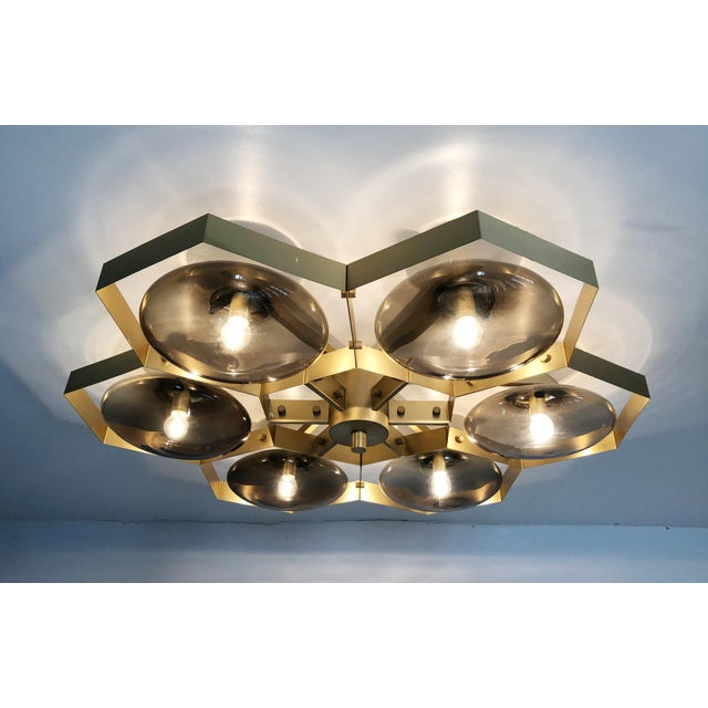 Metal 21st Century Hive Satin Brass Smoky Murano Flush Mount by Fabio LTD For Sale - Image 7 of 9