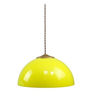 Vintage Italian Brass and Yellow Acrylic Glass Pendant Lamp For Sale