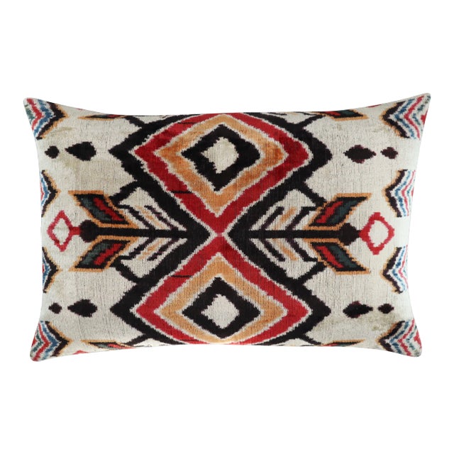 Handmade Red & Orange Silk Velvet Throw Pillow & Down Insert For Sale