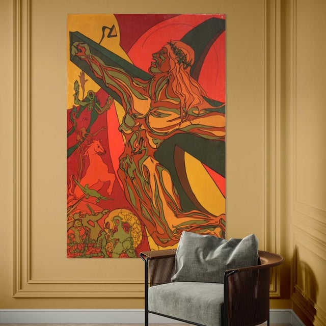 Italian Artist, Surrealist Crucifixion, 1980, Mixed Media on Canvas For Sale - Image 15 of 16