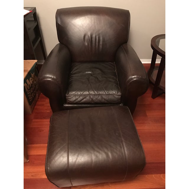 Pottery Barn Manhattan Leather Chair & Ottoman Chairish