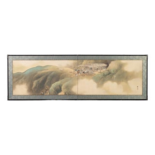 Japanese Taisho Two-Panel Landscape Screen Traveler Waystation For Sale