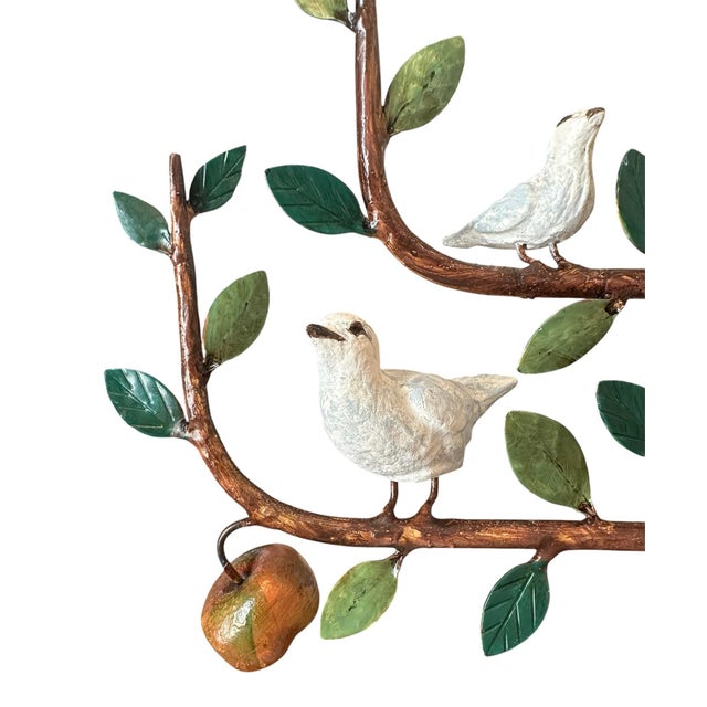Mid 20th Century Vintage Italian Tole Espalier / Espaliered Tree Sculpture, Fruit Tree, Birds, Blossoms, & Apples, Manner of Mottahedeh For Sale - Image 5 of 9