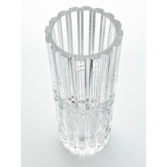 Contemporary Vintage French Contemporary Postmodern-Style Cylinder Column Cut Crystal Vase For Sale - Image 3 of 7