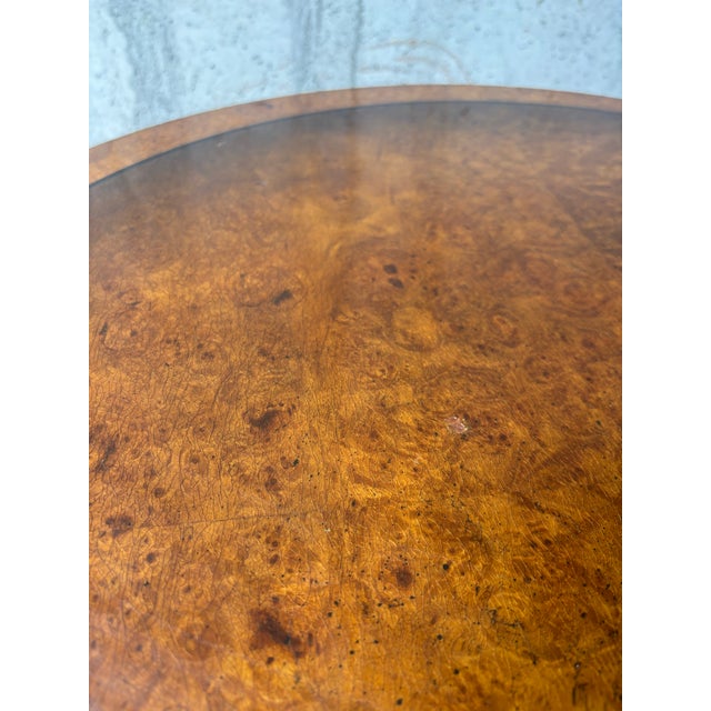 1930s French Art Deco Burl Wood Gueridon Table, Hand Painted Pedestal Base For Sale - Image 4 of 8