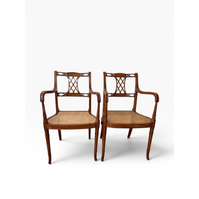 Brown 1930s Mid Century English Style Regency Arm Chairs (A Pair) For Sale - Image 8 of 13