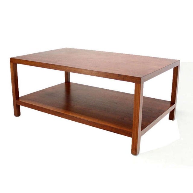 Mid Century Modern Parson Style Large Rectangle Coffee Table w Bottom Shelf