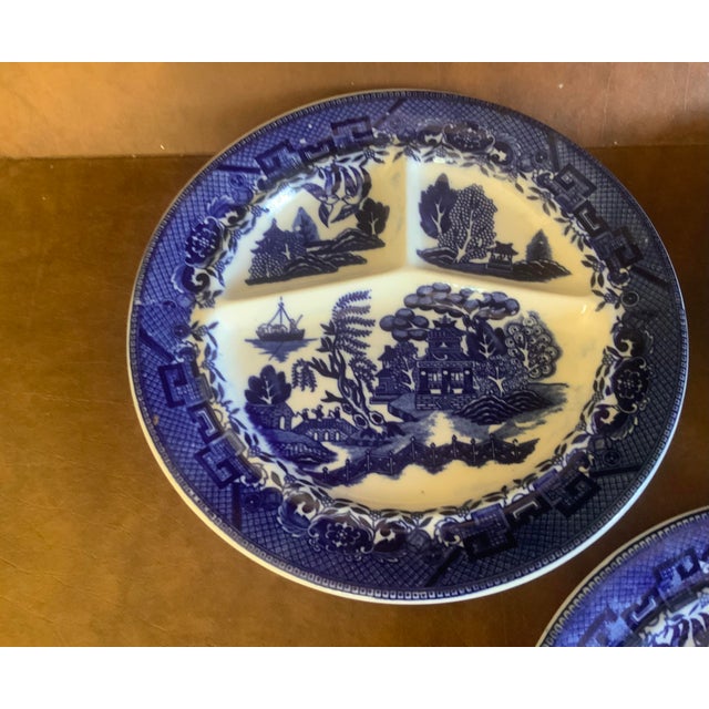Marked “made in Japan” traditional Blue Willow design, portioned ceramic