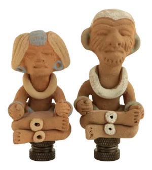 South American Pottery Lamp Finials - a Pair