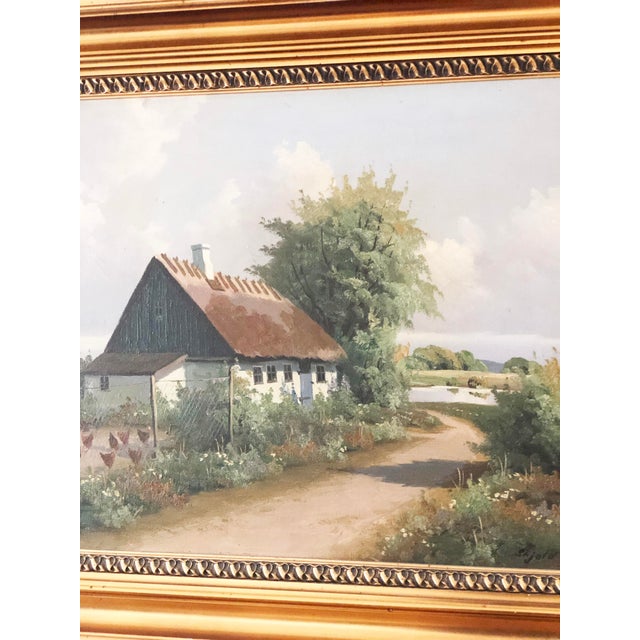 Rustic European Vintage Original Cottage Oil Painting: Large Countryside Wall Art For Sale - Image 3 of 11