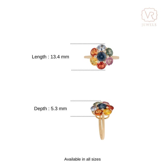 3.21 Carat Rainbow Sapphire and Diamond Floral Cluster Ring Size 6.5 in 14k Gold For Sale - Image 12 of 18
