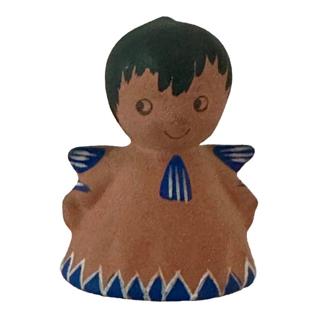 Vintage 20th Century Hand Painted Terra Cotta Boy Angel Bell For Sale