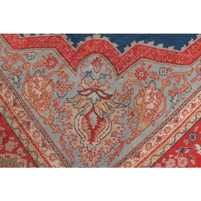 Large Antique Turkish Oushak Rug in Blue and Red With Ornate Medallion Design For Sale - Image 10 of 12