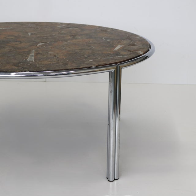1950s Italian Modernist Cocktail Table with Fossil Marble Top For Sale - Image 4 of 8