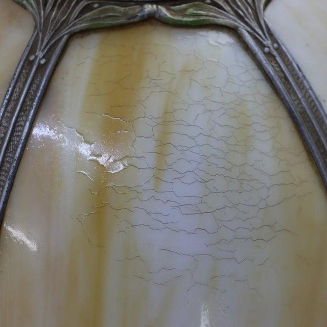 1920s Arts & Crafts Era Bradley & Hubbard Style 6-Panel Slag Glass Lamp For Sale - Image 10 of 14
