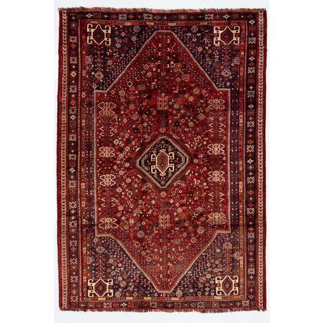 Allover Designed Persian Shiraz Room SIze Wool Rug in Red For Sale - Image 10 of 10