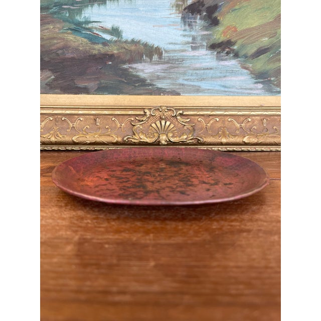 Copper Vintage Hand-Hammered Copper Plate With Patina. For Sale - Image 8 of 10