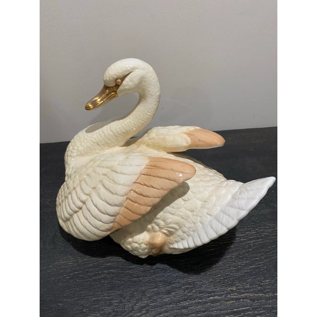 Large Italian Porcelain Swan Sculpture, Signed & Number For Sale - Image 9 of 12