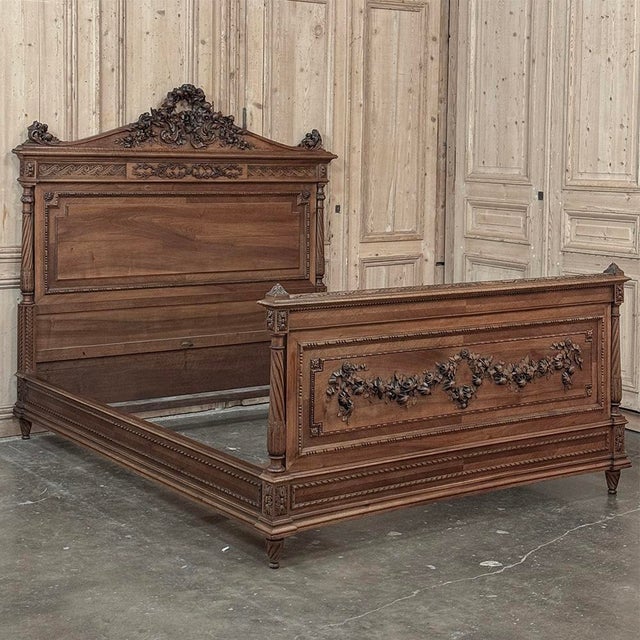 19th Century French Louis XVI Walnut Bed For Sale - Image 4 of 18