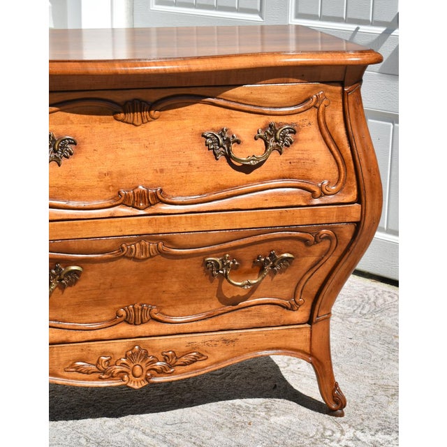 Brown Vintage Century French Provincial Bombe' Cherry Commode For Sale - Image 8 of 13