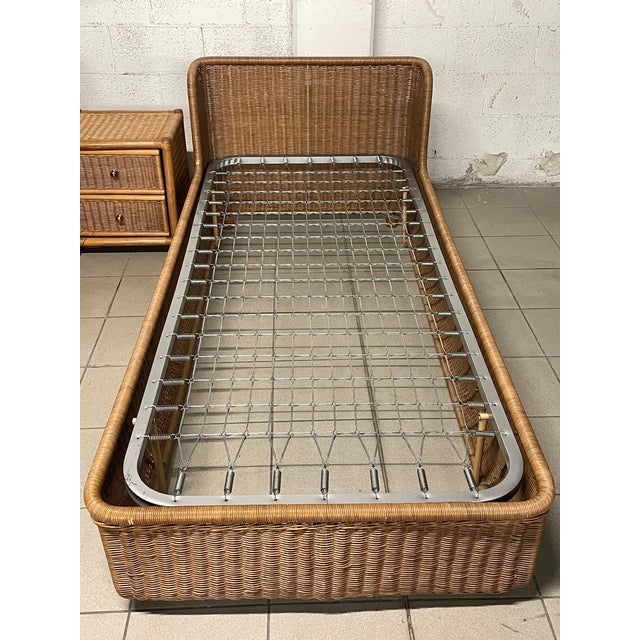Wood Single Beds with Rattan Bedside Table, 1980s, Set of 3 For Sale - Image 7 of 18
