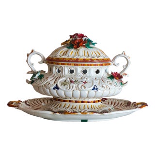 Vintage Ceramic Tureen with Hand-Painted Floral Decorations from Bassano, 1960s For Sale
