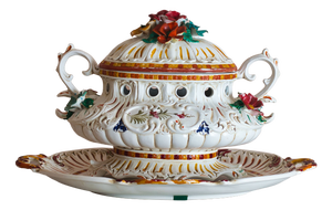 Vintage Ceramic Tureen with Hand-Painted Floral Decorations from Bassano, 1960s