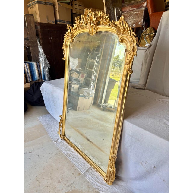 French 19th Century French Louis XV Giltwood Wall Mirror For Sale - Image 3 of 13