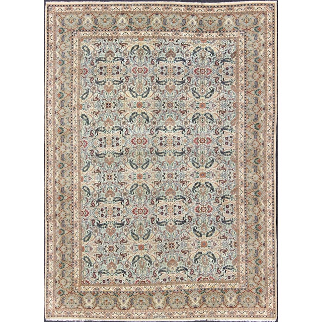 Fine Persian Kashan in Celadon Green, Light Blue Field Intricate Floral Motifs For Sale - Image 12 of 12