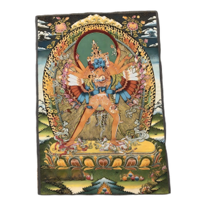 Xizang Embroidery and Brocade Thangka Buddha Painting - Wrathful Deity Protector Wall Art - Hand Painted Buddhist Sacred Scroll Mid 20th Century