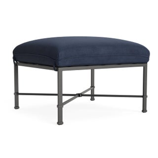 Brown Jordan Venetian Ottoman, Textured Pewter frame with Fusion Neptune fabric For Sale
