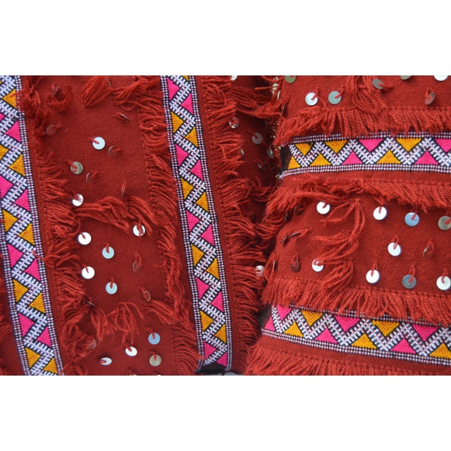 Vintage Pink-Striped Fringed & Sequined Berber Pillows - Set of 2 For Sale - Image 10 of 11