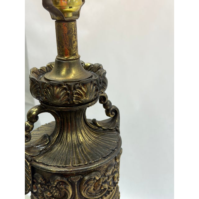 Stone Vintage Neoclassical Cast Brass Urn Table Lamp With Black Marble Base For Sale - Image 7 of 13