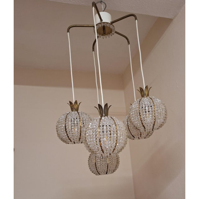 1970s Vintage 5-Flame Cascade Ceiling Lamp on Brass Mount, 1970s For Sale - Image 5 of 6