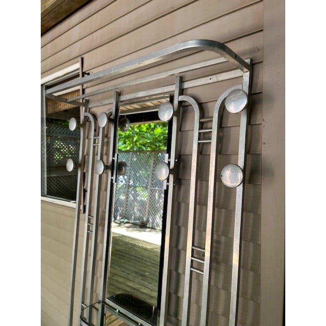 1930s French Art Deco Moderne Aluminum Hall Tree With Mirrors For Sale - Image 4 of 7
