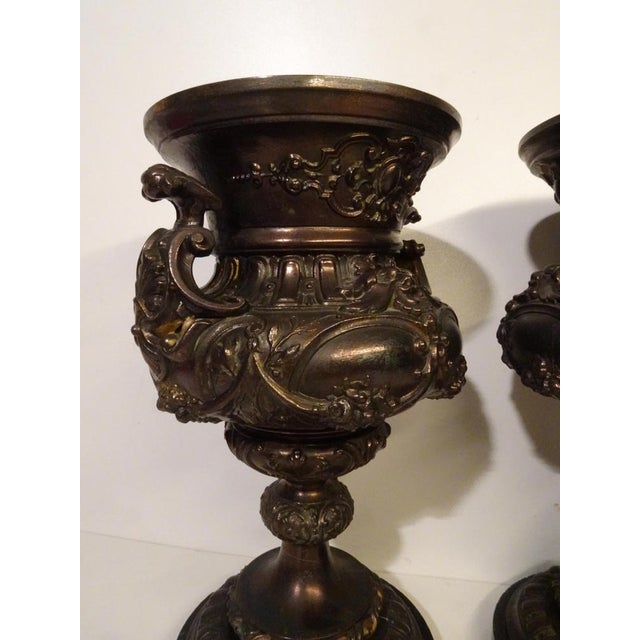Metal 19th Century French Bronze & Cast Iron Medici Vases on Marble Bases, 1980s, Set of 2 For Sale - Image 7 of 16