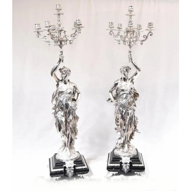 Silver Bronze Candleholders by Gregoire Figurines, Set of 2 For Sale - Image 5 of 11