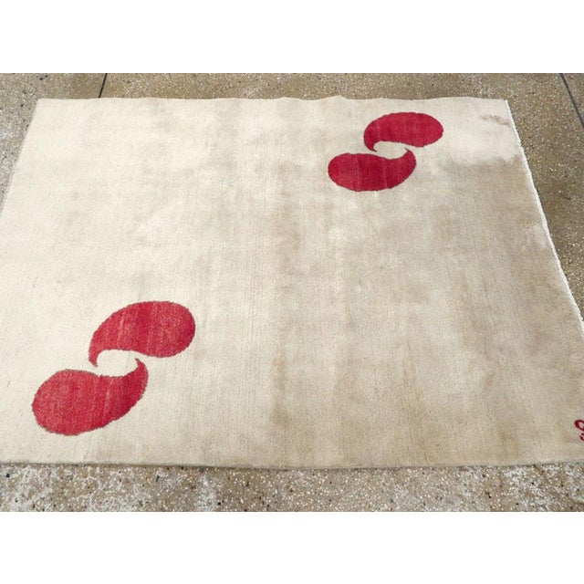 Galerie Shabab Collection Mid-20th Century Handmade Persian Art Deco Paisley Scatter Rug in Cream and Red For Sale In New York - Image 6 of 10