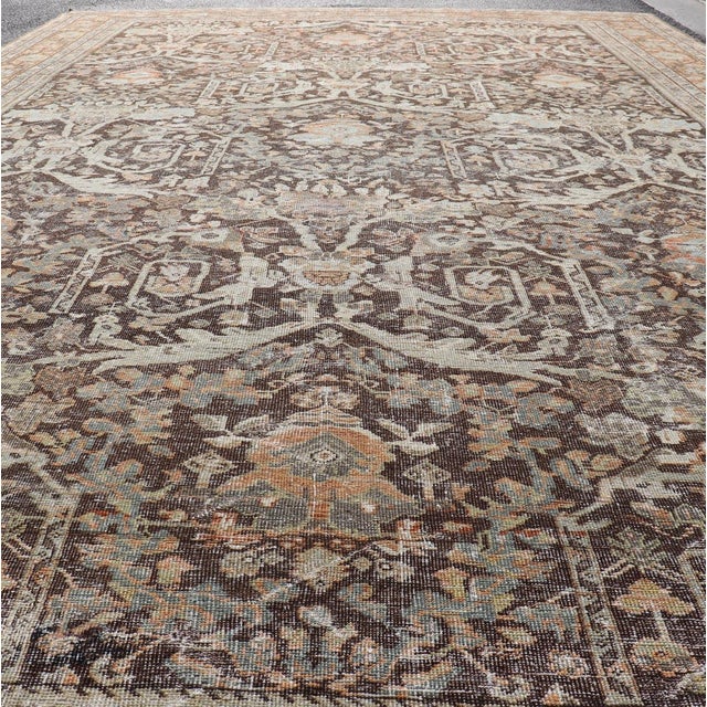 Antique Persian Sultanabad Rug With Warm Brown Field and Allover Vine Design For Sale - Image 11 of 17