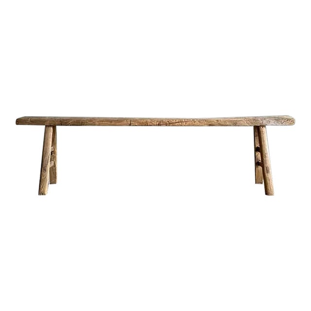 1940s Vintage One of a Kind Elm Wood Skinny Bench 78" For Sale