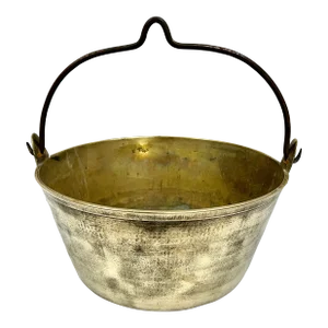 Antique Late 1800s Solid Brass Cauldron/Pot With Forged Iron Handle