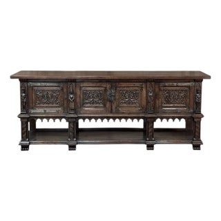 Grand French Gothic Revival Oak Raised Buffet ~ Credenza For Sale
