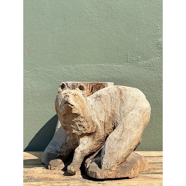 Vintage Hand Carved Fox on Stump For Sale - Image 11 of 12
