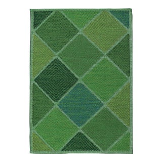 Scandinavian Flat Weave Rug With Geometric Patterns in Lush Greens 4'0 X 6'2 For Sale