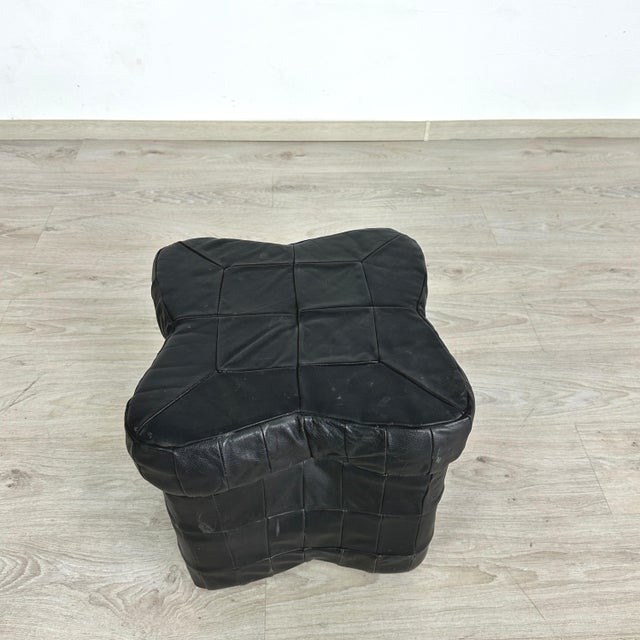 1970s Black Leather Pouf For Sale - Image 5 of 5