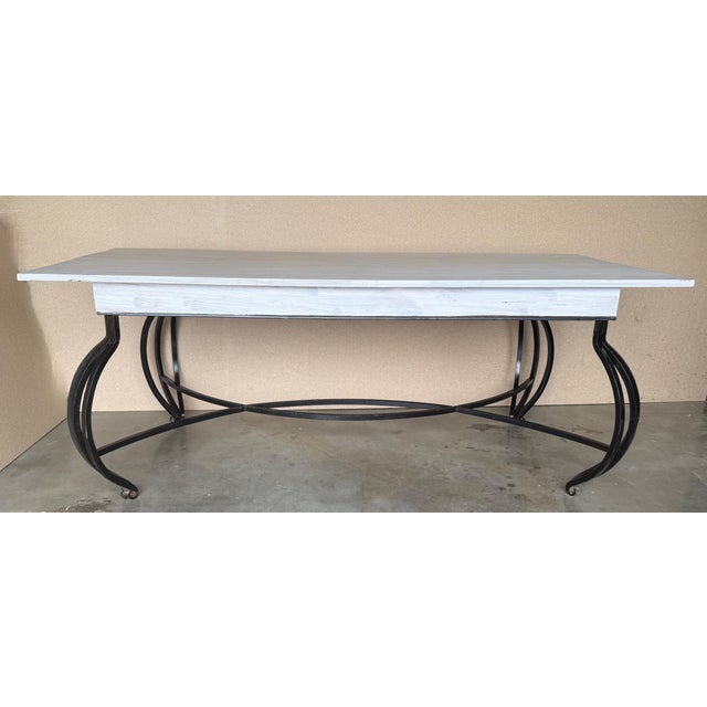Early 20th Century Dining Table with Large White Wood top and Solid Forged Iron Curved Legs For Sale - Image 17 of 18
