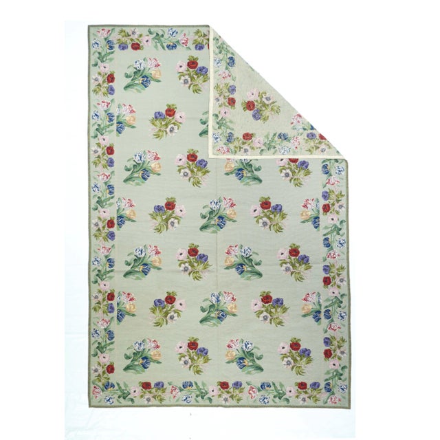 French Aubusson Design Rug 6'0" x 9'0". Usually English or French, often with repeating allover designs executed with wool...